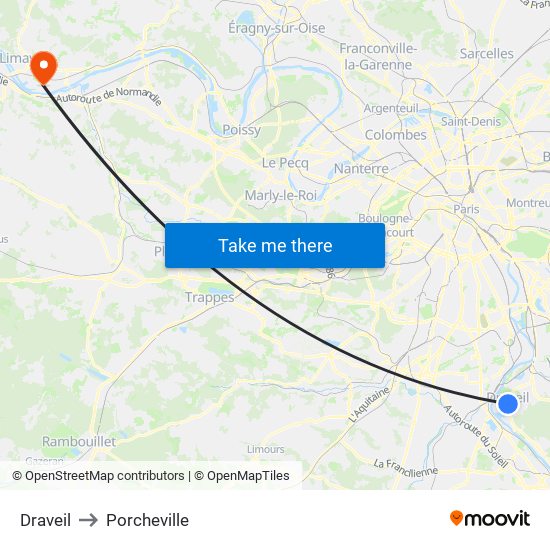 Draveil to Porcheville map