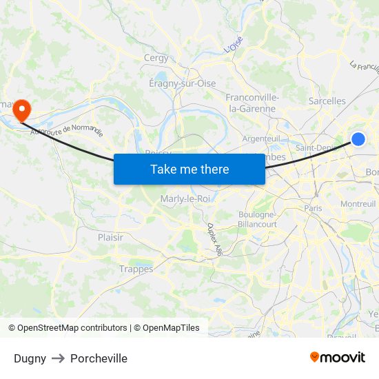 Dugny to Porcheville map