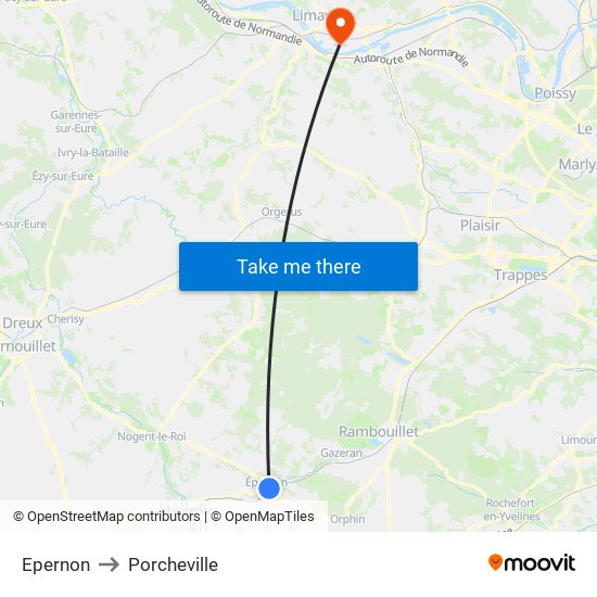 Epernon to Porcheville map