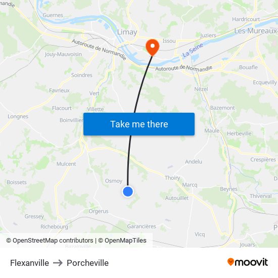 Flexanville to Porcheville map