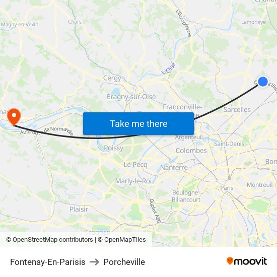 Fontenay-En-Parisis to Porcheville map