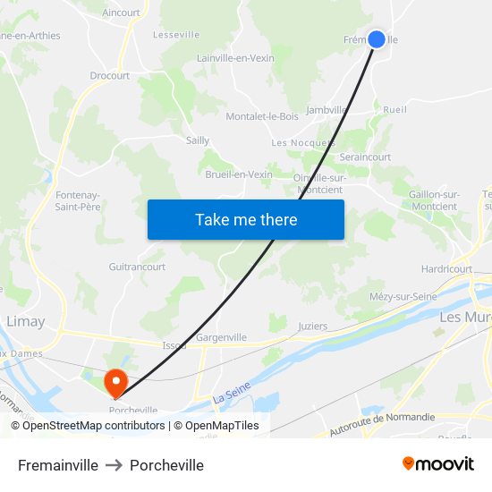 Fremainville to Porcheville map