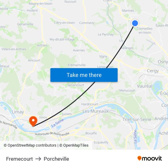 Fremecourt to Porcheville map