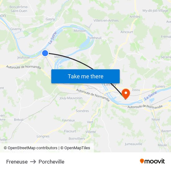Freneuse to Porcheville map