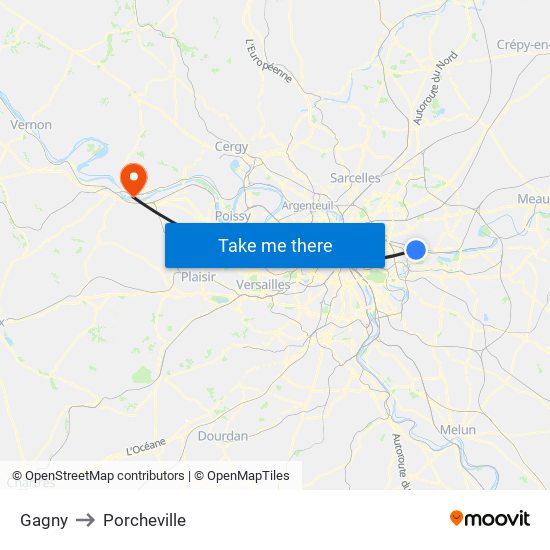 Gagny to Porcheville map