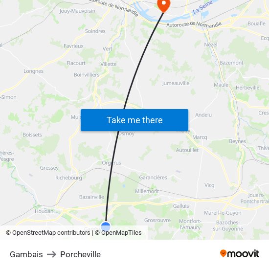 Gambais to Porcheville map