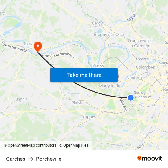 Garches to Porcheville map