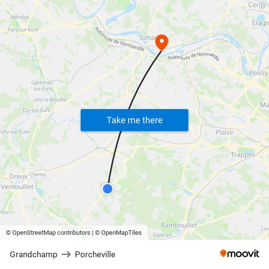 Grandchamp to Porcheville map