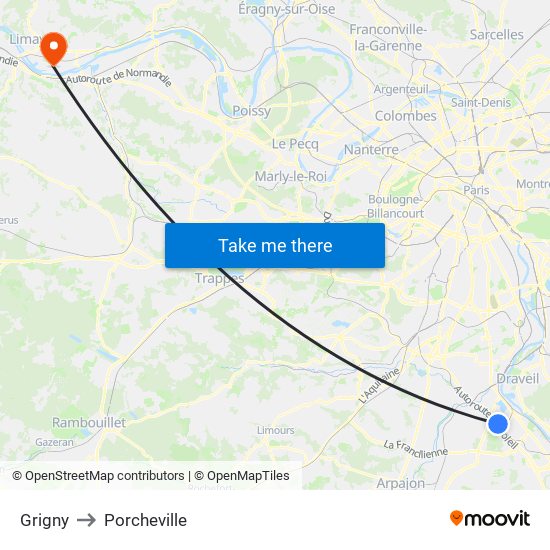 Grigny to Porcheville map
