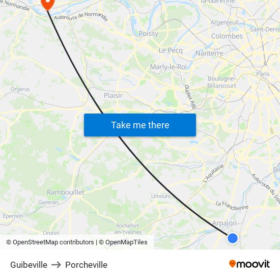 Guibeville to Porcheville map