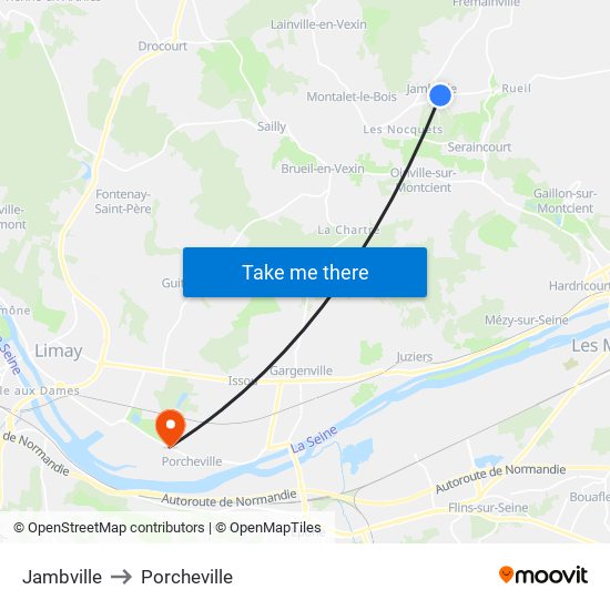 Jambville to Porcheville map
