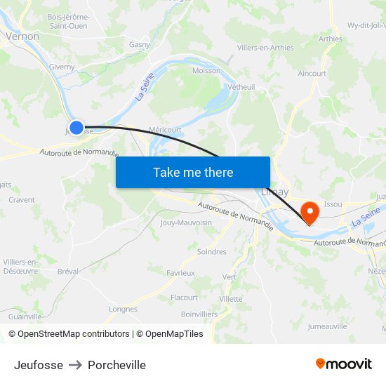 Jeufosse to Porcheville map