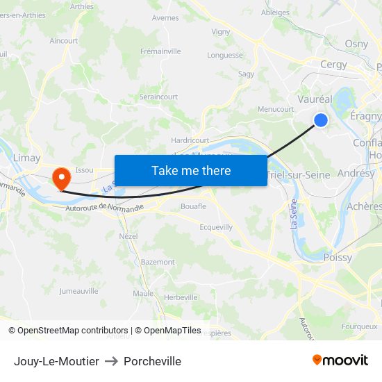 Jouy-Le-Moutier to Porcheville map