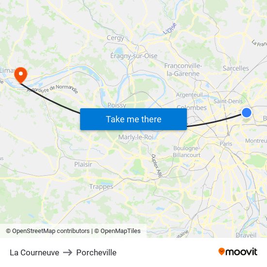 La Courneuve to Porcheville map