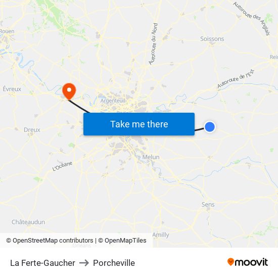 La Ferte-Gaucher to Porcheville map
