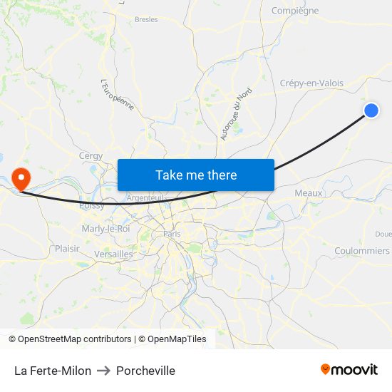 La Ferte-Milon to Porcheville map