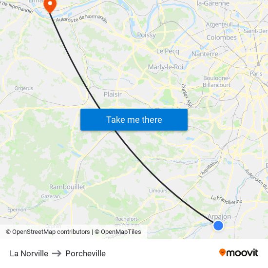 La Norville to Porcheville map