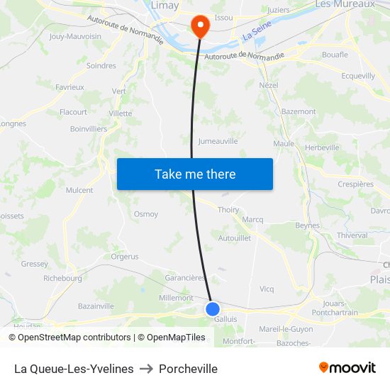 La Queue-Les-Yvelines to Porcheville map