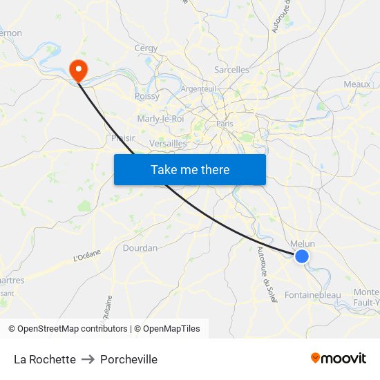 La Rochette to Porcheville map