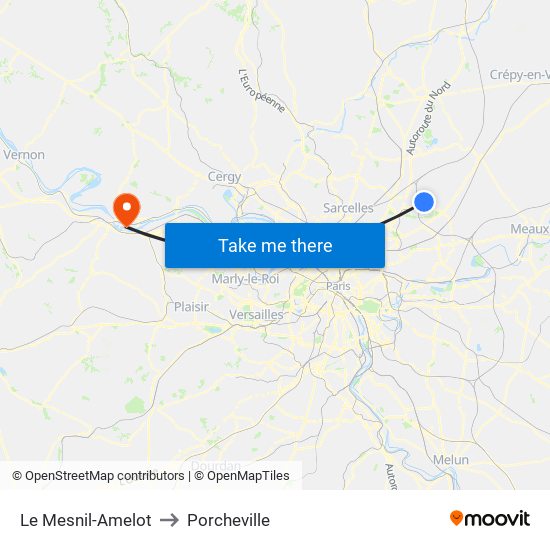 Le Mesnil-Amelot to Porcheville map