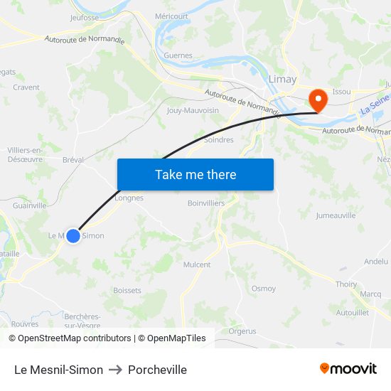 Le Mesnil-Simon to Porcheville map