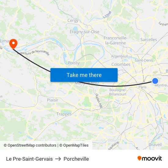 Le Pre-Saint-Gervais to Porcheville map