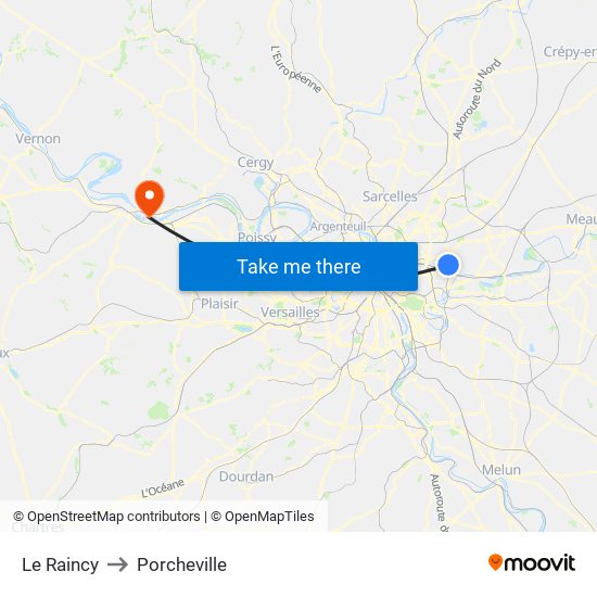 Le Raincy to Porcheville map