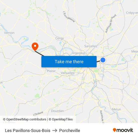 Les Pavillons-Sous-Bois to Porcheville map