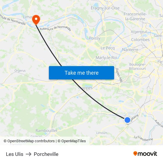 Les Ulis to Porcheville map