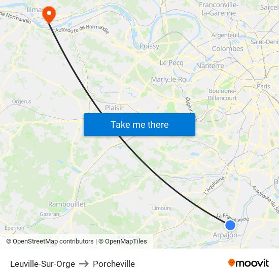 Leuville-Sur-Orge to Porcheville map