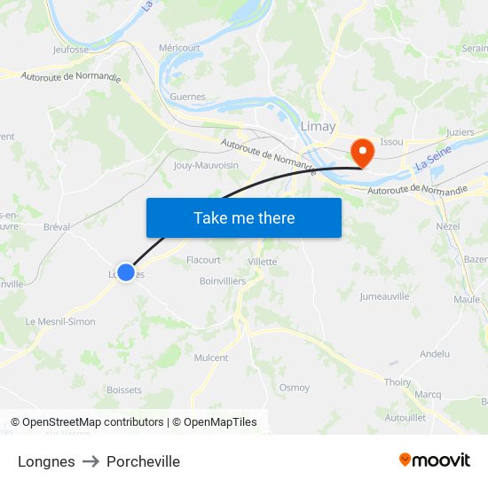 Longnes to Porcheville map