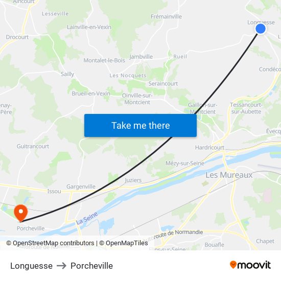 Longuesse to Porcheville map