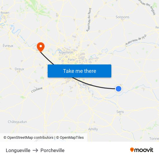 Longueville to Porcheville map