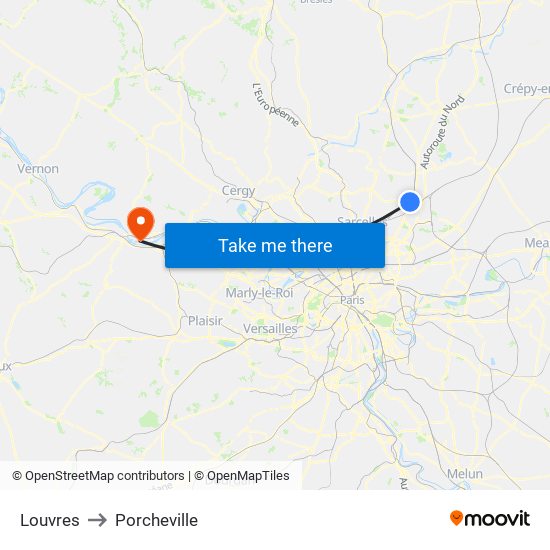 Louvres to Porcheville map