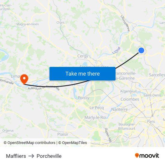 Maffliers to Porcheville map