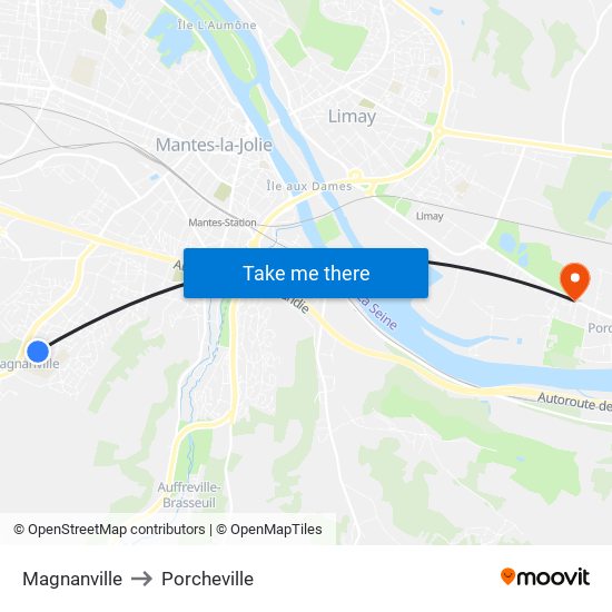 Magnanville to Porcheville map