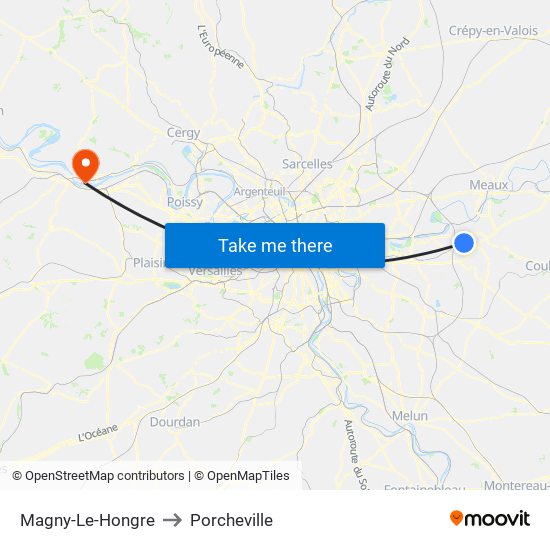 Magny-Le-Hongre to Porcheville map