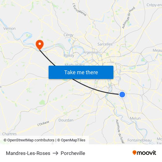 Mandres-Les-Roses to Porcheville map