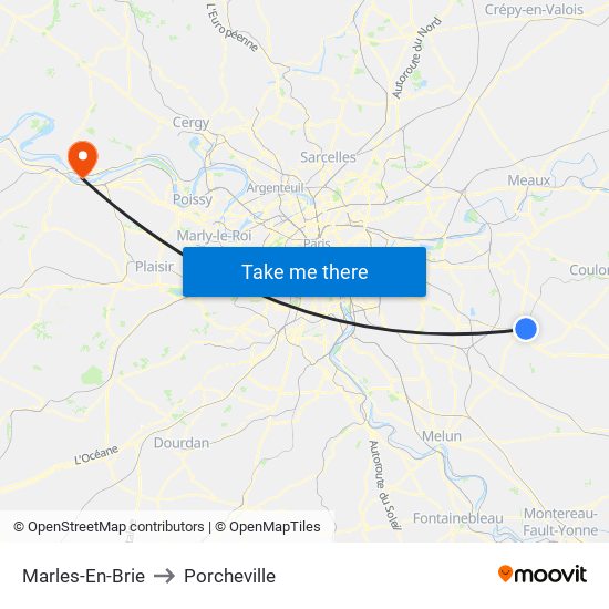 Marles-En-Brie to Porcheville map