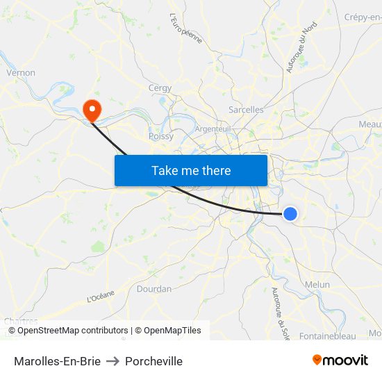 Marolles-En-Brie to Porcheville map