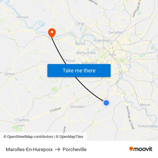 Marolles-En-Hurepoix to Porcheville map