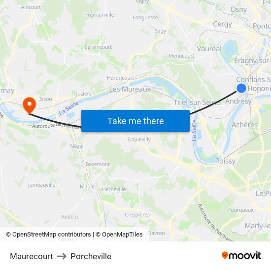 Maurecourt to Porcheville map