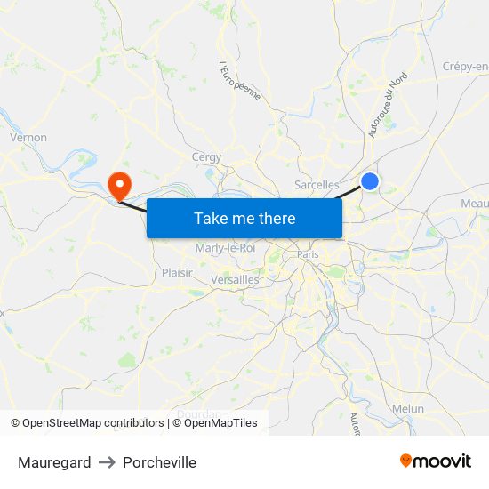 Mauregard to Porcheville map