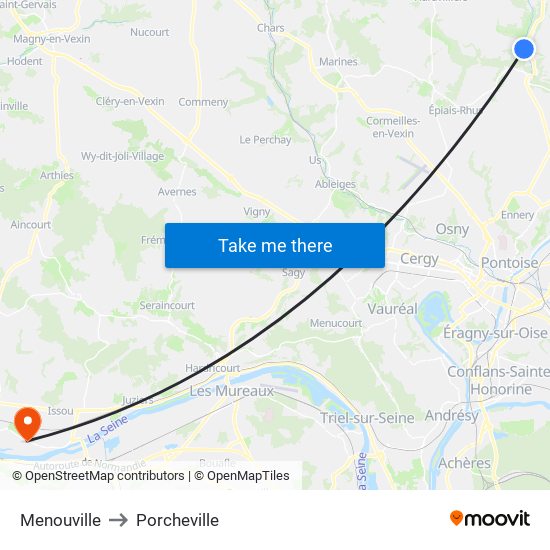 Menouville to Porcheville map