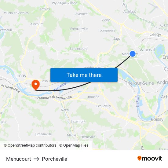 Menucourt to Porcheville map