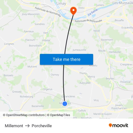 Millemont to Porcheville map