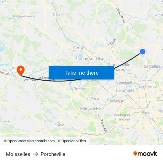 Moisselles to Porcheville map