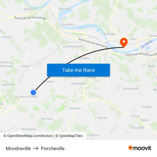 Mondreville to Porcheville map