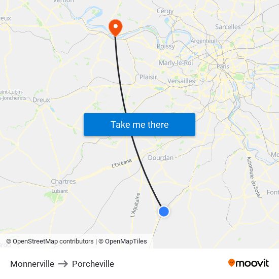 Monnerville to Porcheville map