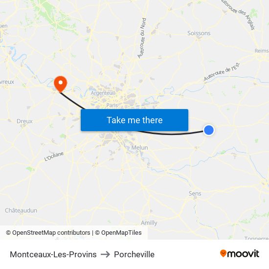 Montceaux-Les-Provins to Porcheville map